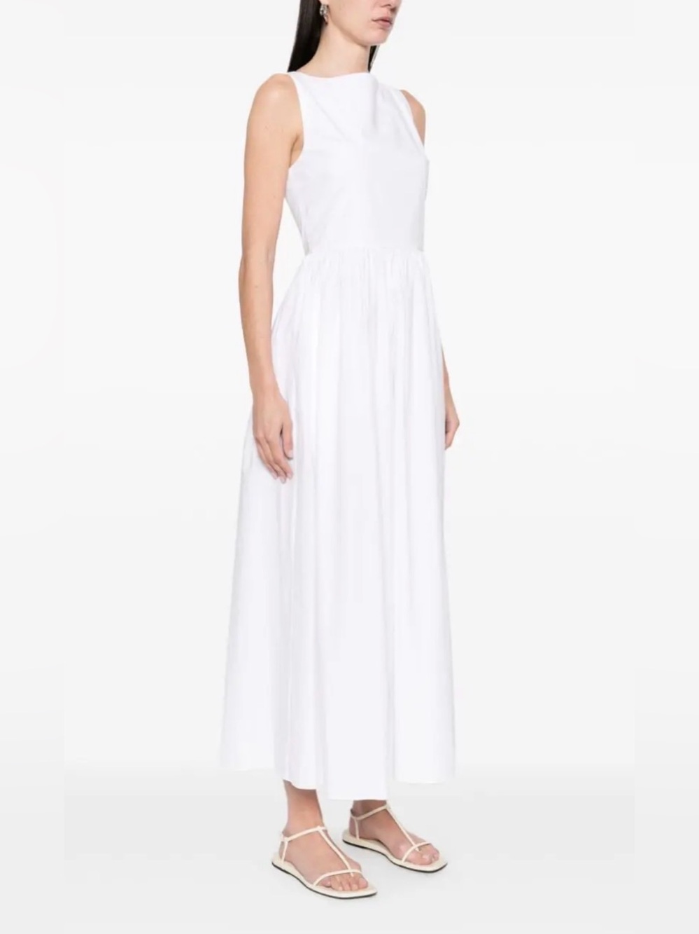 Matteau 100% Cotton Poplin White Sleeveless Boat Neck Tie Back Midi Dress Pocket - Picture 13 of 16